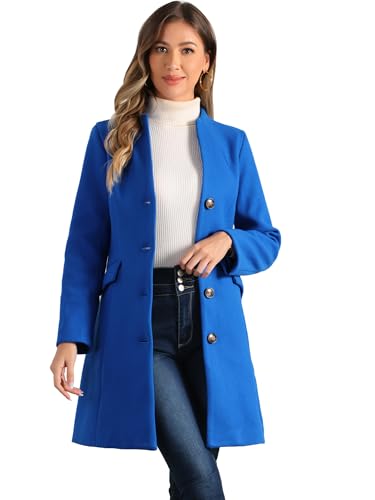 Allegra K Damen Mantel Langarm V-Ausschnitt Einreihiger Knopfleiste Elegant Trenchcoat Wintermantel Meeresblau XS von Allegra K
