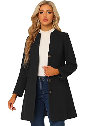 Allegra K Damen Mantel Langarm V-Ausschnitt Einreihiger Knopfleiste Elegant Trenchcoat Wintermantel Schwarz S von Allegra K