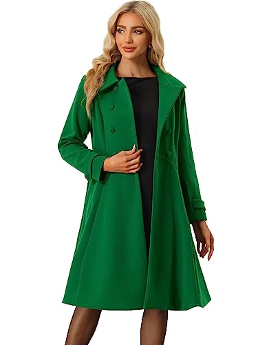 Allegra K Damen Mantel Langarm Vintage Coat A-Linie Zweireiher Wintermantel Grün XL von Allegra K