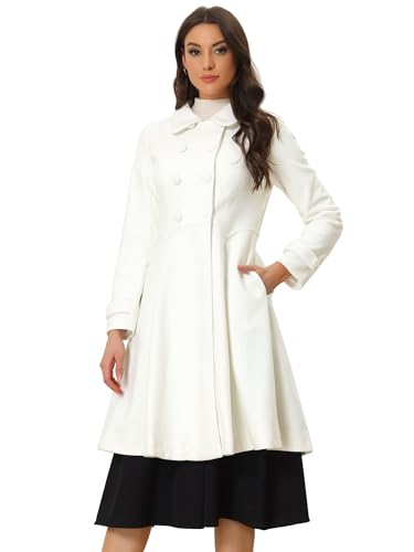 Allegra K Damen Mantel Langarm Vintage Coat A-Linie Zweireiher Wintermantel Reisweiß L von Allegra K