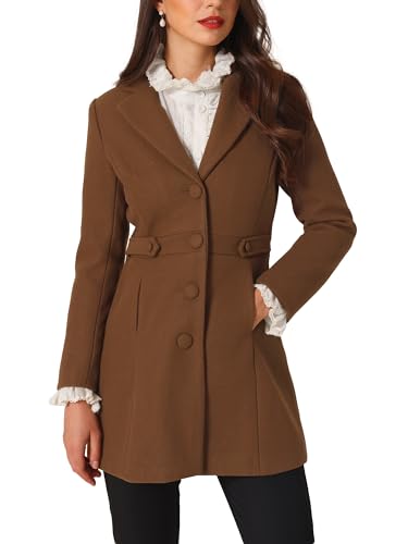 Allegra K Damen Mantel Reverskragen Knopfleiste Oberbekleidung Wintermantel mit Seitentasche Braun XS von Allegra K