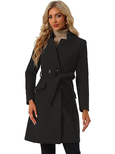 Allegra K Damen Elegant Mantel Stehkragen Vintage Gürtel Lang Wintermantel Schwarz XS Allegra K Damen Elegant Mantel Stehkragen Vintage Gürtel Lang Wintermantel Schwarz XS von Allegra K