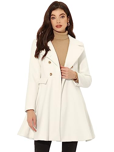 Allegra K Damen A-Linie Mantel Umlegekragen Zweireihig Wintermantel Elegantes Trenchcoat Weiß L von Allegra K