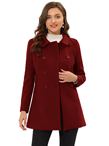 Allegra K Damen Mantel mit Peter-Pan-Kragen, zweireihig, Winter, langer Trenchcoat, dunkelrot, 36 von Allegra K