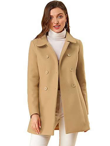 Allegra K Damen Mantel mit Peter-Pan-Kragen, zweireihig, Winter, langer Trenchcoat, khaki, 42 von Allegra K