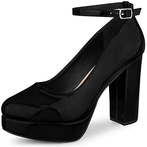 Allegra K Damen Mary Jane Plateauschuhe Knöchelriemen Chunky Heel Pumps, schwarz, 38 EU von Allegra K