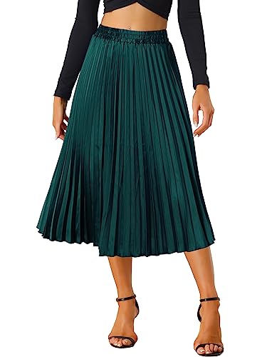 Allegra K Damen Maxi Faltenrock Hohe Taille Plisseerock A-Linie Elastisch Swing Eleganter Rock Grüns XL von Allegra K