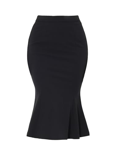 Allegra K Damen Meerjungfrau Rock Hohe Taille Metall Dekor Fischschwanz Bleistift Midirock, schwarz, Groß von Allegra K