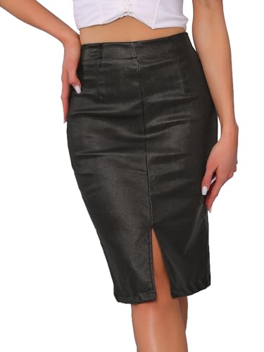 Allegra K Damen Metallic Midirock Partys Hohe Taille Glänzen Figurbetonter Bleistiftrock mit Hoher Taille Schwarz M von Allegra K