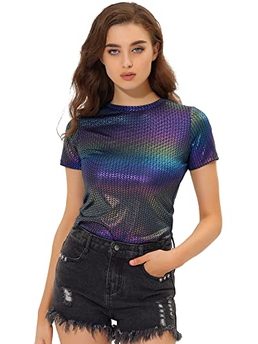 Allegra K Damen Party Metallic Strukturiertes Kurzarm Glänzendes Multicolor TopDunkelblau X-Small Allegra K Damen Party Metallic Strukturiertes Kurzarm Glänzendes Multicolor TopDunkelblau X-Small von Allegra K