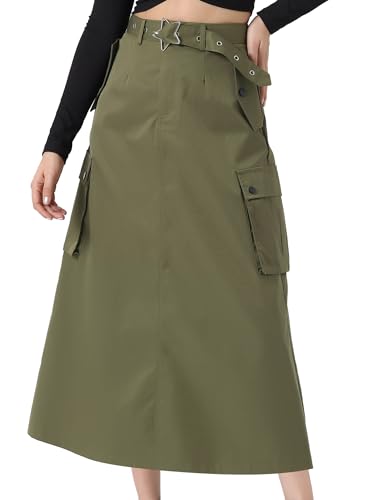 Allegra K Damen Midi Cargo Y2K Röcke Reißverschluss Hohe Taille Gerader Rock mit Taschen Armeegrün XL Allegra K Damen Midi Cargo Y2K Röcke Reißverschluss Hohe Taille Gerader Rock mit Taschen Armeegrün XL von Allegra K