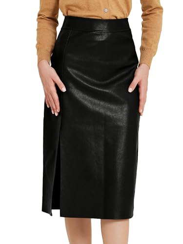 Allegra K Damen Midirock Vintage Bleistift aus PU-Leder mit Hoher Taille und Seitlichem Schlitz Röcke Schwarz L von Allegra K