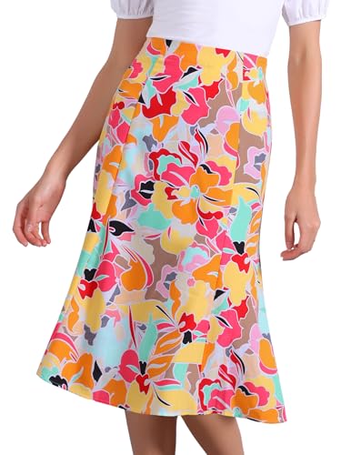 Allegra K Damen-Midirock mit Blumenmuster, elastische Taille, A-Linie, Ditsy Leave-Print Röcke, Abstraktes Blumenmuster, Groß Allegra K Damen-Midirock mit Blumenmuster, elastische Taille, A-Linie, Ditsy Leave-Print Röcke, Abstraktes Blumenmuster, Groß von Allegra K