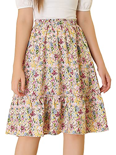 Allegra K Damen Rüschensaum Flowy Tiered A-Linie Floral Midi Röcke, mehrfarbig, 46 von Allegra K