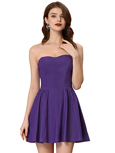 Allegra K Damen Kleid Sexy Trägerlos Schulterfrei A-Linie Party Rüschen Elegant Minikleid Lila L von Allegra K