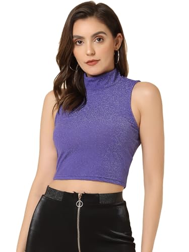 Allegra K Damen Oberteil Ärmellos Neckholder Party Club Glitzer Cami Crop Top Bluse Lila S von Allegra K