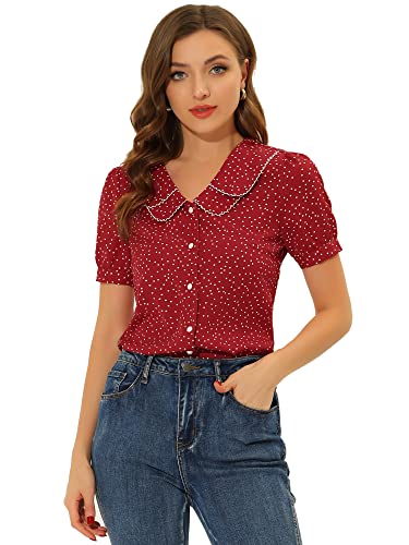 Allegra K Damen Oberteil Puffärmel Bubikragen Elegant Vintage Punktet Shirt Polka Dots Bluse Rot L Allegra K Damen Oberteil Puffärmel Bubikragen Elegant Vintage Punktet Shirt Polka Dots Bluse Rot L von Allegra K
