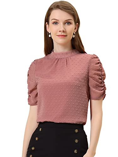 Allegra K Damen Oberteil Puffärmel Durchsichtig Einfarbig Punkte Chiffon Bluse Polka Dots Shirt Rot M von Allegra K