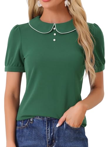 Allegra K Damen Oberteile Sommer Bubikragen Bluse Kurzarm Knopfleiste Elegant Top Grün L Allegra K Damen Oberteile Sommer Bubikragen Bluse Kurzarm Knopfleiste Elegant Top Grün L von Allegra K