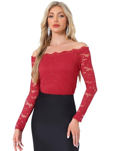 Allegra K Damen Off Shoulder Spitzenbluse Langarm Schulterfrei Oberteil Blumen Transparent Carmenbluse Elegant Top Trachtenbluse Rot S Allegra K Damen Off Shoulder Spitzenbluse Langarm Schulterfrei Oberteil Blumen Transparent Carmenbluse Elegant Top Trachtenbluse Rot S von Allegra K