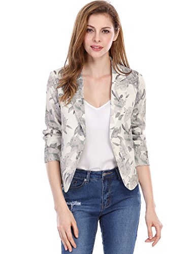 Allegra K Damen Gekerbter Kragen Offen Blazer Freizeit Jacke Büro Sakko Beige Floral M von Allegra K