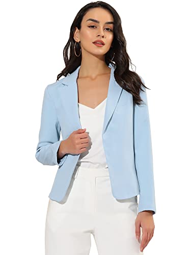 Allegra K Damen Offene Front Büro Arbeit Business Casual Crop Anzug Blazer Jacke, Himmelblau-einfarbig, XL von Allegra K