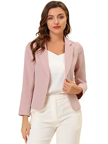 Allegra K Damen Offene Front Büro Arbeit Business Casual Crop Anzug Blazer Jacke, rosa massiv, XS von Allegra K