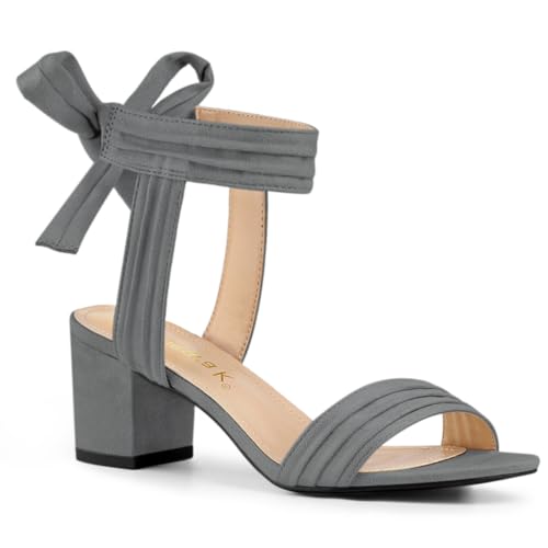 Allegra K Damen Offene Knöchel-Sandalen zum Schnüren mit klobigem Absatz Grau 42 von Allegra K