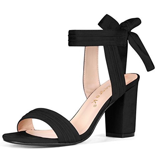 Allegra K Damen Offene Knöchel-Sandalen zum Schnüren mit klobigem Absatz Schwarz 39 von Allegra K