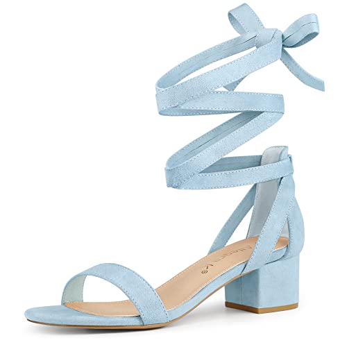 Allegra K Damen Offene Zehen Blockabsatz Schnürsenkel Absatz Sandalen Himmelblau 38 von Allegra K