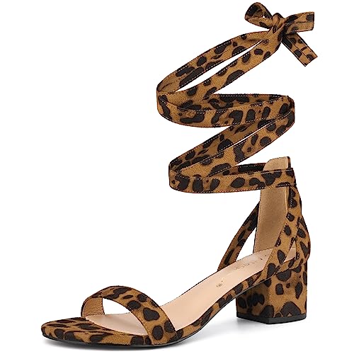 Allegra K Damen Offene Zehen Blockabsatz Schnürsenkel Absatz Sandalen Leopard 37 von Allegra K