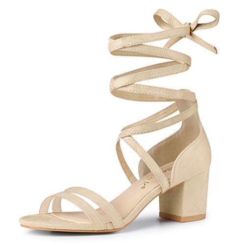 Allegra K Damen Offene Zehensandalen mit Blockabsatz und Schnürung Beige 35 von Allegra K