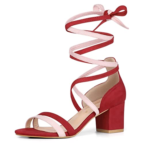 Allegra K Damen Offene Zehensandalen mit Blockabsatz und Schnürung Rot Rosa 41 von Allegra K