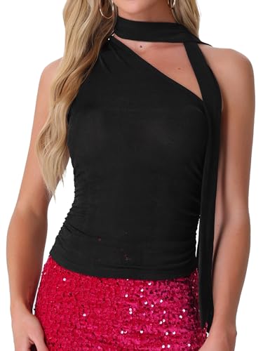 Allegra K Damen One-Shoulder Ärmelloses Rüschen Sommer Y2K Crop Tank Top Schwarz L Allegra K Damen One-Shoulder Ärmelloses Rüschen Sommer Y2K Crop Tank Top Schwarz L von Allegra K