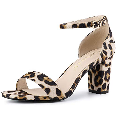 Allegra K Damen Open Toe Ankle Strap Chunky High Heel Sandalen Weiß Leopard 39 von Allegra K