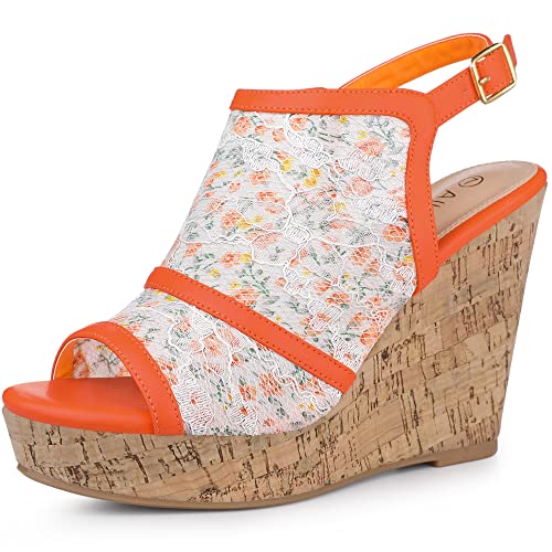 Allegra K Damen Open Toe Platform Heel Lace Wedges Sandalen Orangene Blume 40 von Allegra K