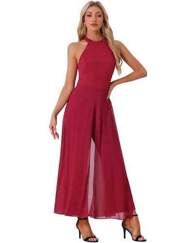 Allegra K Damen Overall Ärmellos Neckholder Gürtel Elegant Hochzeit Cocktail Burgund M Allegra K Damen Overall Ärmellos Neckholder Gürtel Elegant Hochzeit Cocktail Burgund M von Allegra K