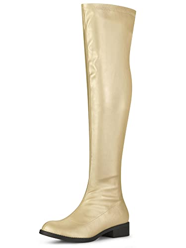 Allegra K Damen Overknee Stiefel mit runden Zehen und Blockabsatz Gold 41 von Allegra K