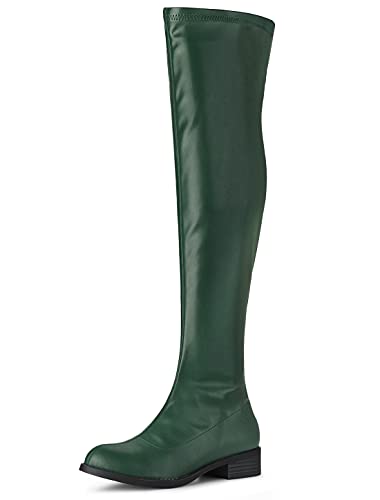 Allegra K Damen Overknee Stiefel mit runden Zehen und Blockabsatz Grün 42 von Allegra K