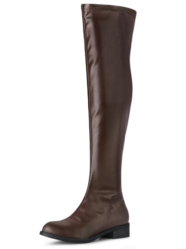 Allegra K Damen Overknee Stiefel mit runden Zehen und Blockabsatz Kaffee 38.5 von Allegra K