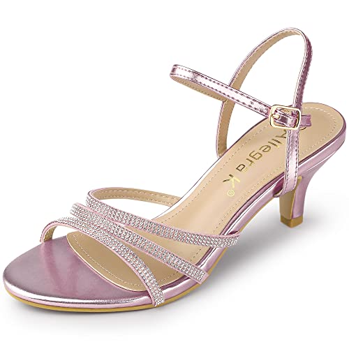 Allegra K Damen PU Knöchelriemen Strass Kätzchen Absatz Sandalen Rosa 37 von Allegra K