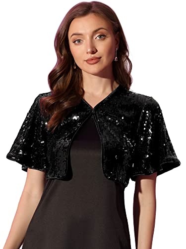 Allegra K Damen Bolero Pailletten Glitzer Shrug Party Crop Jacke Schwarz S von Allegra K