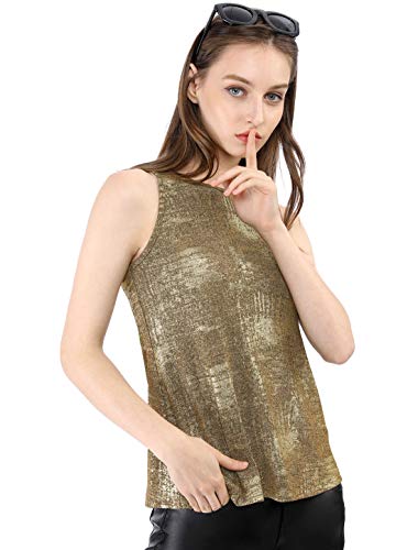 Allegra K Damen Pailletten Oberteil Metallic Glitzer Ärmellos Club Party Camisole Tank-Tops Dunkles Gold M von Allegra K