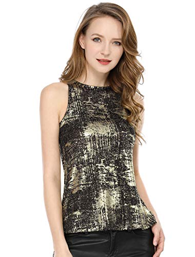 Allegra K Damen Pailletten Oberteil Metallic Glitzer Ärmellos Club Party Camisole Tank-Tops Schwarz M von Allegra K