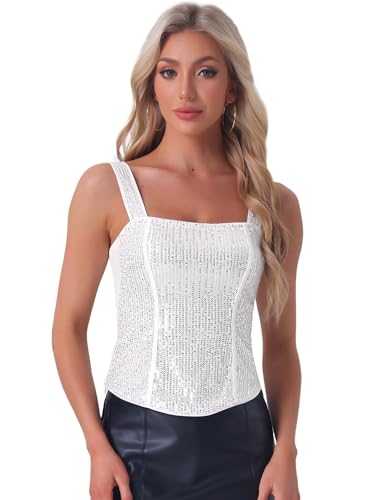 Allegra K Damen Pailletten Tank Tops Funkelndes Glitzer Ärmelloses Camisole Korsett Top Splitter M von Allegra K