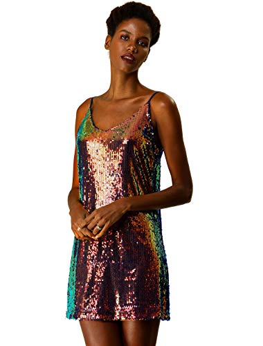 Allegra K Damen Paillettenkleid Ärmellos V-Ausschnitt Party Spaghetti Trägerkleid Glitzer Metallic Minikleid Meerjungfrau XL Allegra K Damen Paillettenkleid Ärmellos V-Ausschnitt Party Spaghetti Trägerkleid Glitzer Metallic Minikleid Meerjungfrau XL von Allegra K