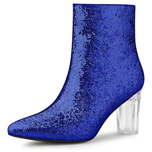 Allegra K Frauen Clear Block Heel Glitter Stiefeletten Blau 38 von Allegra K