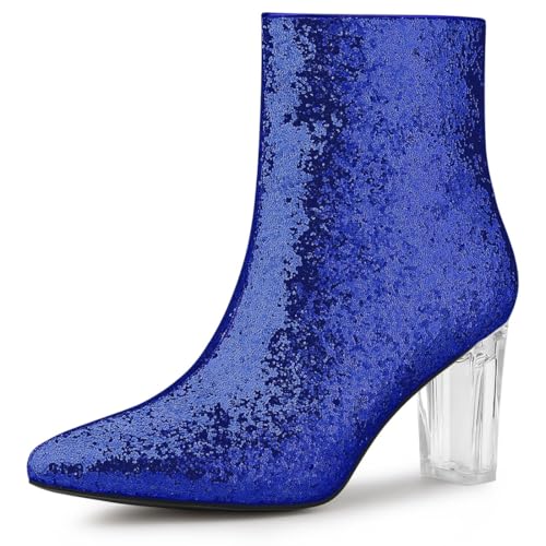 Allegra K Frauen Clear Block Heel Glitter Stiefeletten Blau 38 von Allegra K