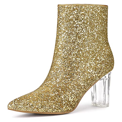 Allegra K Frauen Clear Block Heel Glitter Stiefeletten Gold 38 von Allegra K