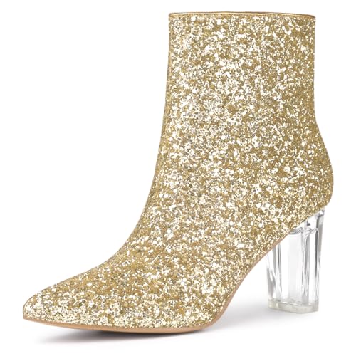 Allegra K Frauen Clear Block Heel Glitter Stiefeletten Gold 38 von Allegra K